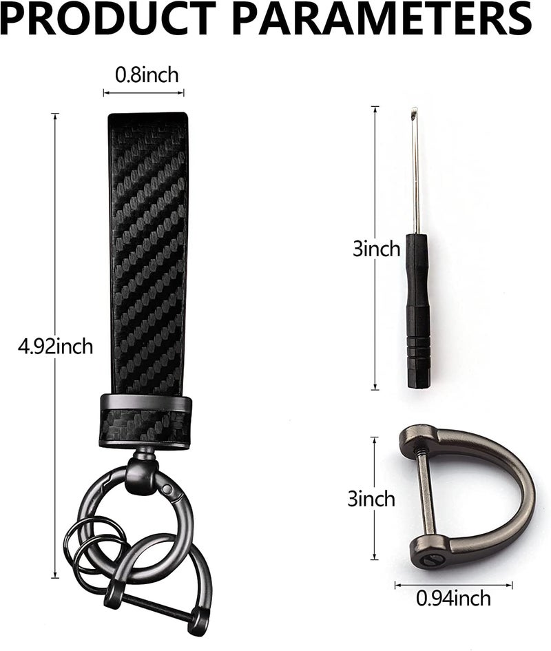 Turcee 2PCS Carbon Fiber Car Keychain Kit Gift for Men and Women Quick Release Spring with D-Ring Anti Lost Car Keychain Organizer - Image 2